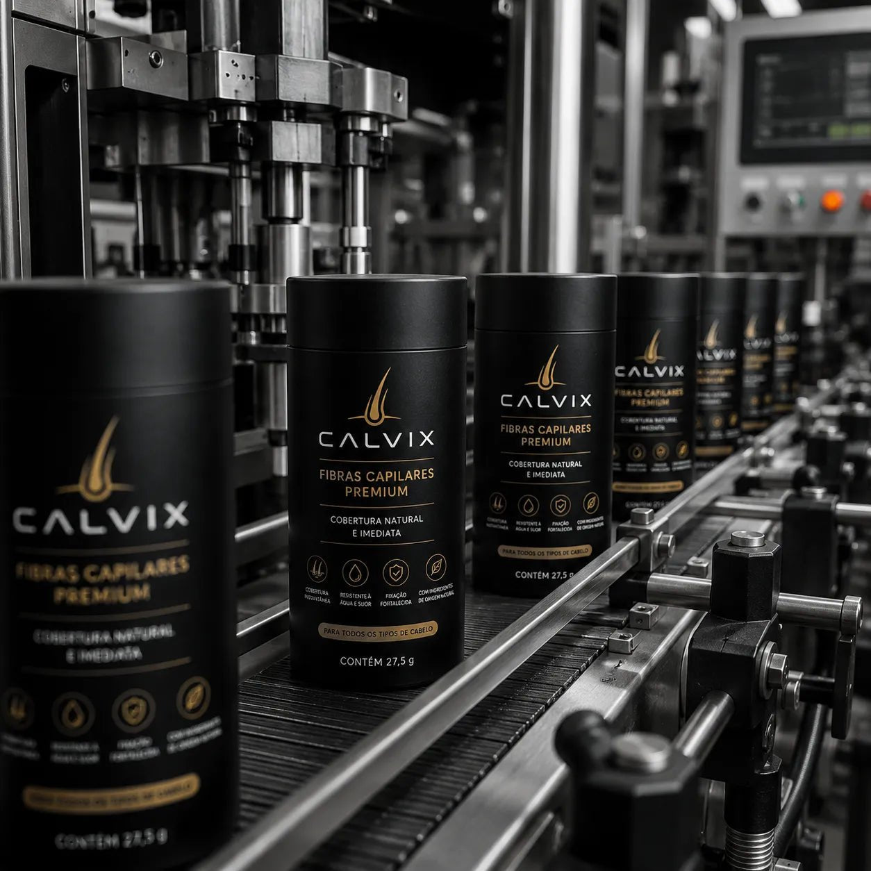 Frascos Calvix em linha de produção